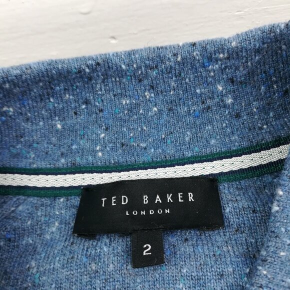 Ted Baker London Polo Shirt Ustee Wool Cable Knit Marled Blue Mens 2 Small - Picture 3 of 8